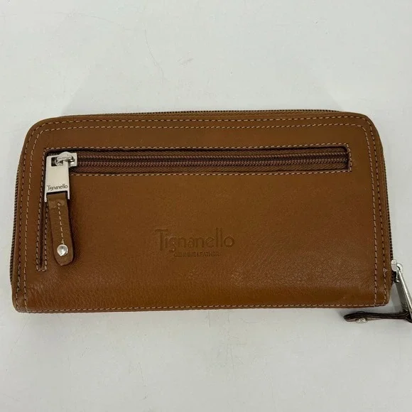 Tignanello Pebbled Leather Wallet Zip Around Coin Purse Credit Card Slots Brown - Picture 7 of 10